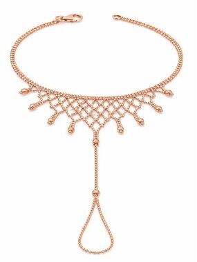 SOLID Ring Chain Ball Bracelet 14k Rose Gold Plated (.925)